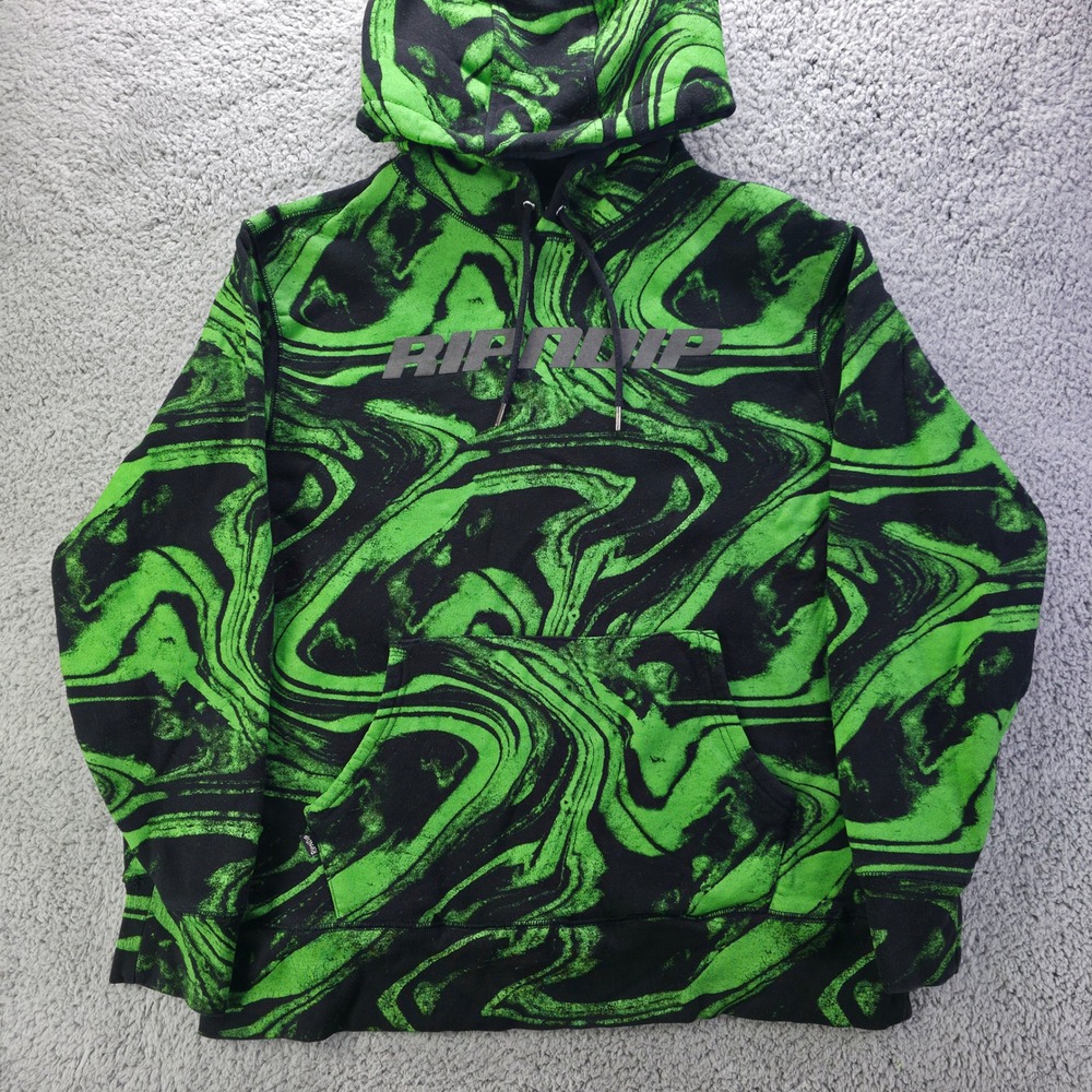 Ripndip Mens Green Black Marble Swirl Pullover Hoodie Size M RN151162